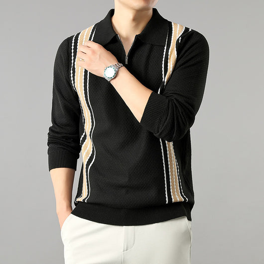 Suéter de Punto Colorblock con Cuello y Cierre Medio Cremallera para Hombre - Image 4