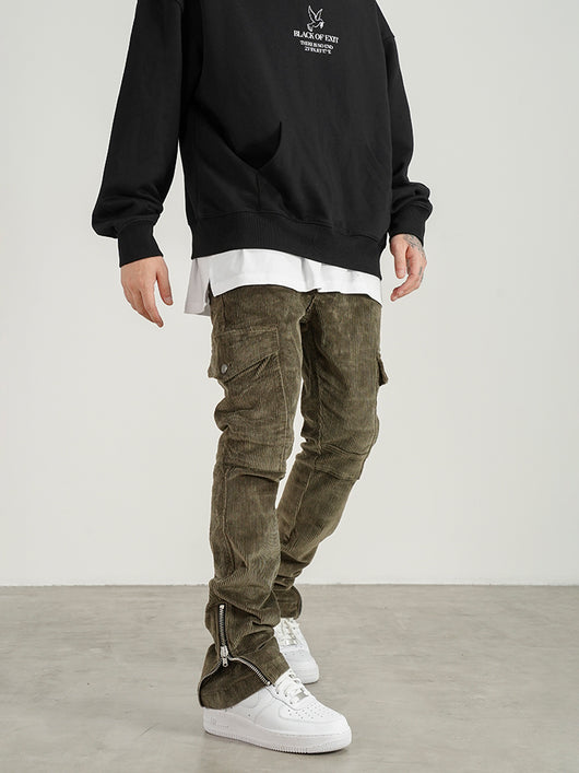 Pantalones Cargo Slim de Pana Gastada con Cierre - Estilo Retro - Image 10