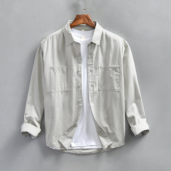 Camisa de Trabajo Minimalista Retro de Manga Larga para Hombre