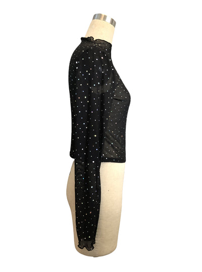 Blusa Transparente con Cuello Alto, Manga Larga y Lentejuelas Brillantes - Image 8