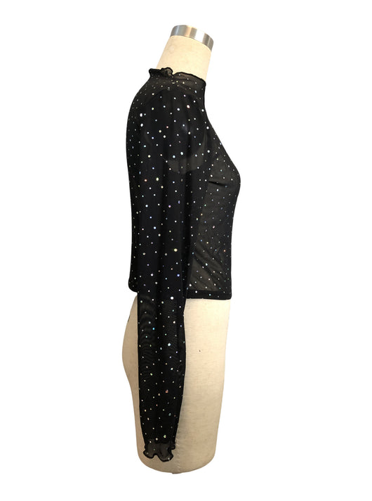 Blusa Transparente con Cuello Alto, Manga Larga y Lentejuelas Brillantes - Image 8