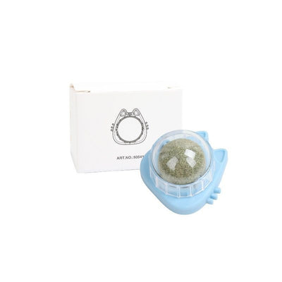 Light blue and light green catnip ball wall toys, shaped like cat faces, with clear domes containing catnip. - Image 10