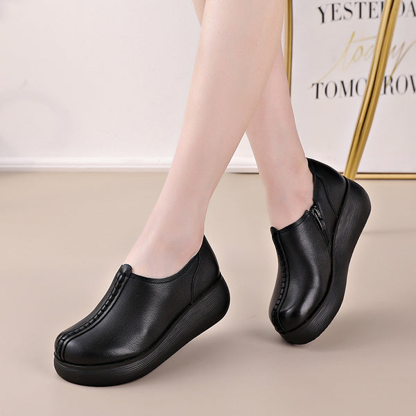 Zapatos de Cuero Genuino para Mujer con Tacón Alto y Plataforma