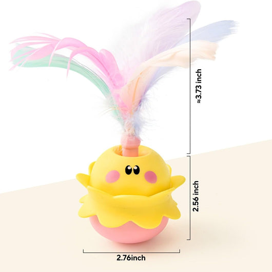 Interactive automatic cat feather toy with a yellow and pink base, featuring white, pink, and blue feathers. - Image 10