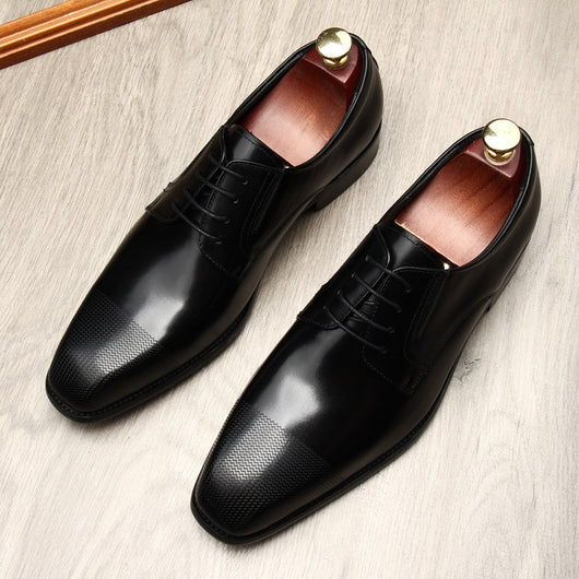 Zapatos de Cuero Legítimo con Punta Cuadrada para Hombre