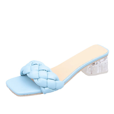 Pantuflas Tejidas de Punta Cuadrada con Tacón de Bloque Bajo - Image 8