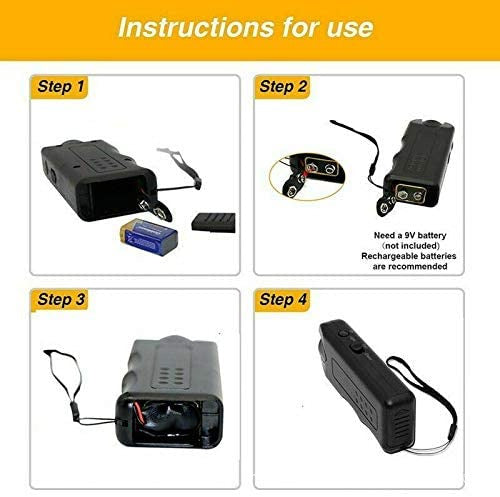 Black handheld ultrasonic dog repeller and trainer with a flashlight, featuring a slider switch and activation button. - Image 3