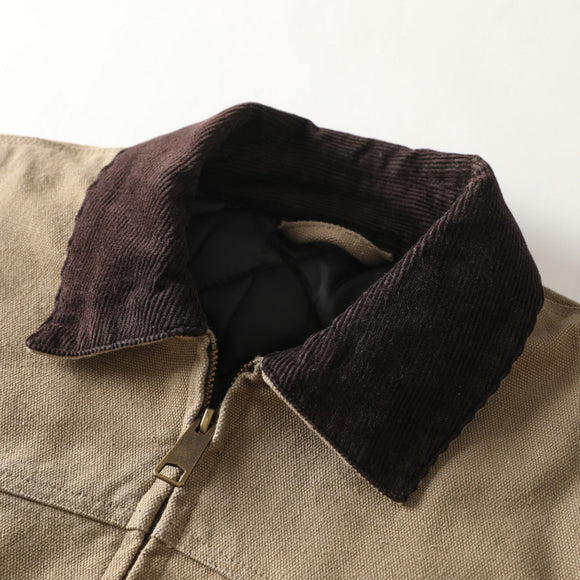Chaqueta Vintage Americana para Hombre con Cuello Solapa y Tela Gruesa Desgastada