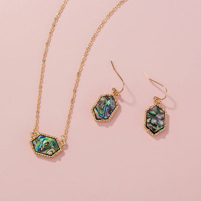 Juego de Collar y Aretes de Concha Abulón Natural en Forma de Diamante - Image 16