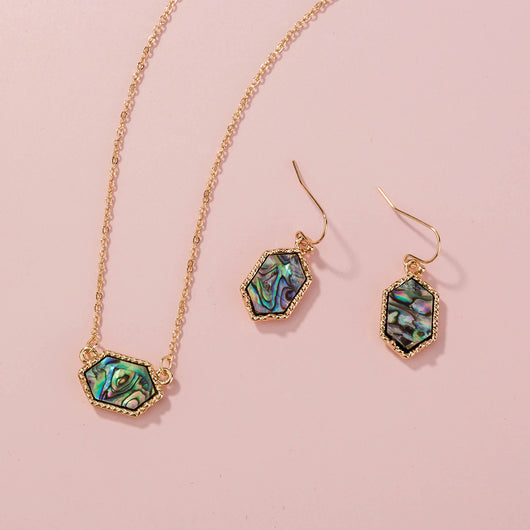 Juego de Collar y Aretes de Concha Abulón Natural en Forma de Diamante - Image 16