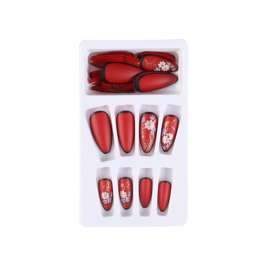 Uñas Postizas Estilo Chino Rojo Brillante - Parches de Manicura Artística - Image 6