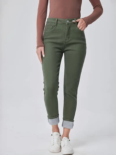 Pantalón Skinny Denim Tiro Alto Lavado Verde Oscuro - Image 8