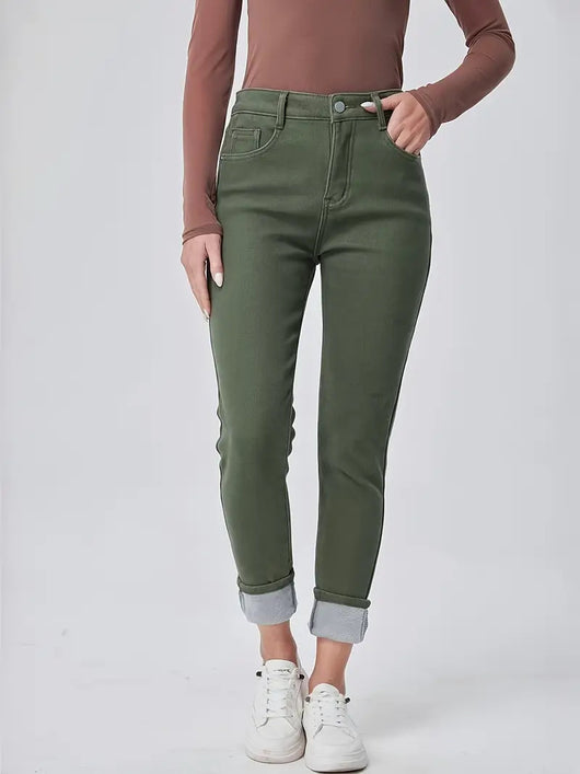 Pantalón Skinny Denim Tiro Alto Lavado Verde Oscuro - Image 8
