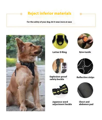 Red and black dog harness with reflective strips, adjustable straps, and a top handle for secure pet control. - Image 34