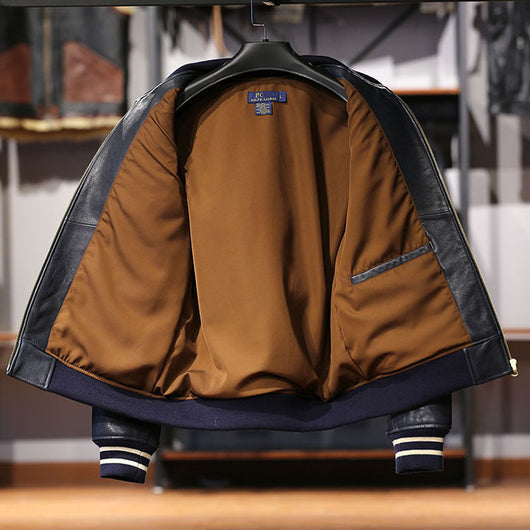 Chaqueta de Cuero para Hombre con Cuello Mao - Estilo Casual Deportivo - Image 3
