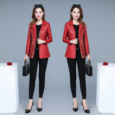 Chaqueta de Cuero Corta para Mujer con Cuello Solapa y Ajuste Slim - Image 9