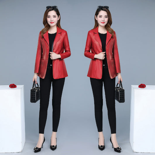 Chaqueta de Cuero Corta para Mujer con Cuello Solapa y Ajuste Slim - Image 9