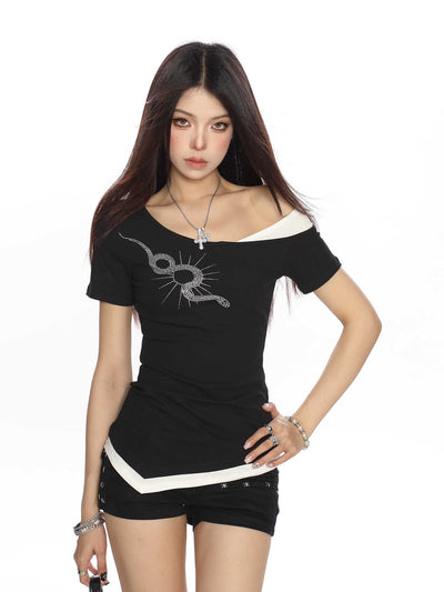 Playera Estilo Serpiente con Brillantes y Diseño Asimétrico - Image 13
