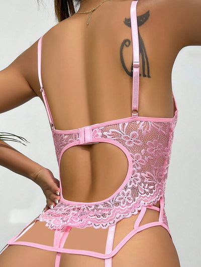 White lace bra set with a corset-style top, thong, garter belt, and thigh garters, featuring delicate bows. - Image 26
