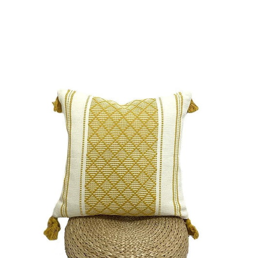 Funda de Cojín Jacquard Tejido Geométrico con Borlas - Image 4
