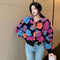 Cardigan Corto de Lana de Cordero con Estampado Floral