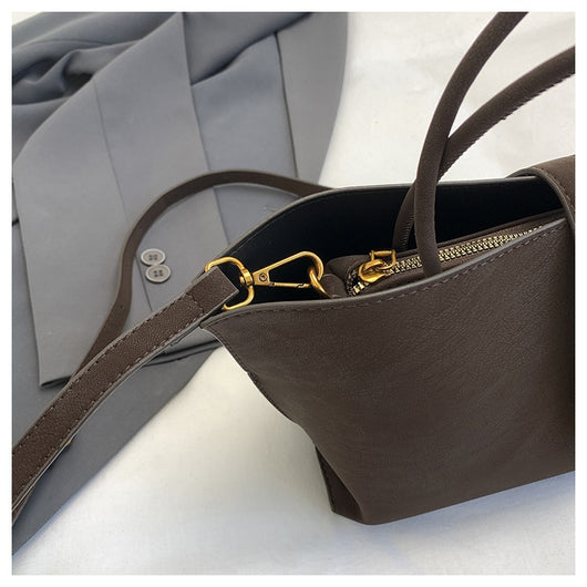 Bolsa Tote Minimalista de Alta Capacidad con Acabado Ante Retro - Image 29