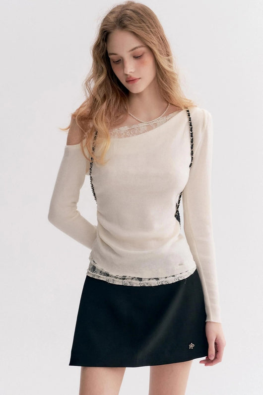 Blusa Elegante Fuera del Hombro con Encaje y Manga Larga - Image 6