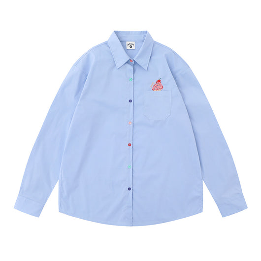 Chaqueta Casual Holgada con Bolsillo Bordado de Manga Larga