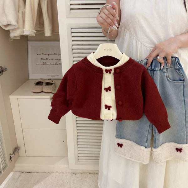 Pantalón Vaquero Acolchado con Sudadera de Lana para Niña - Diseño Lazo Rojo Love