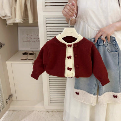 Pantalón Vaquero Acolchado con Sudadera de Lana para Niña - Diseño Lazo Rojo Love - Image 2