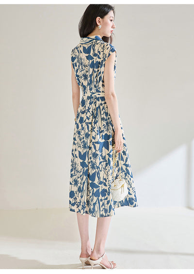 Vestido Camisero Ajustado Estampado Azul y Blanco - Image 10