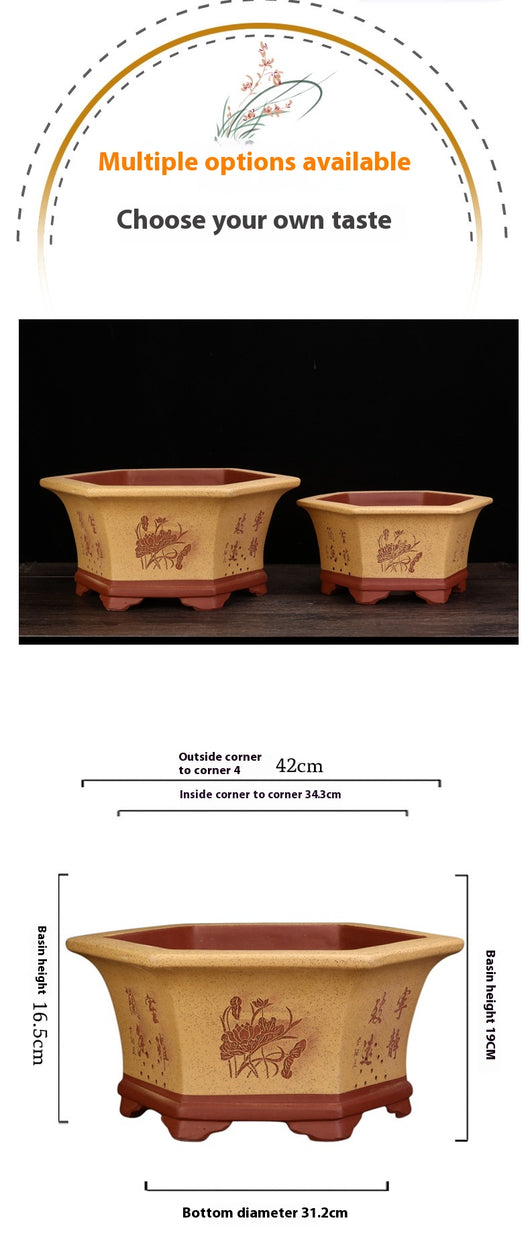 Maceta Hexagonal de Barro Yixing Púrpura Grande para Bonsái y Plantas de Sala - Image 11
