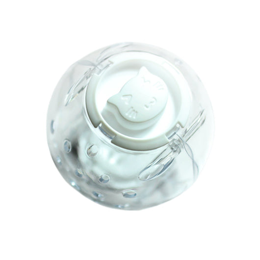 Clear plastic pet tumbler food leakage toy with blue accents and a cat face design, on a wooden floor. - Image 5