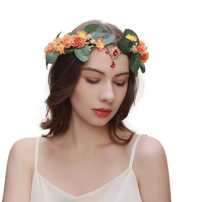 Diadema Floral Artesanal Estilo Mori con Hojas Verdes para Mujer - Image 6