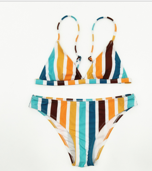 Bikini Triangular con Estampado de Rayas Gris Arcoíris - Image 3