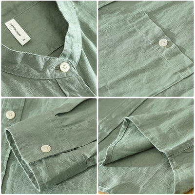 Camisa de Lino con Cuello Mao y Mangas Largas - Corte Holgado Casual - Image 4
