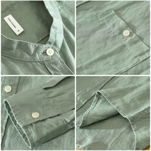 Camisa de Lino con Cuello Mao y Mangas Largas - Corte Holgado Casual - Image 4