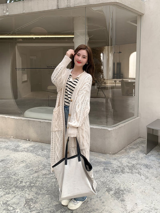 Cardigan Tejido Mohair Retro Holgado Mujer - Abrigo Lana Medio Largo - Image 19