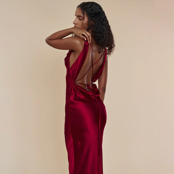 Vestido Largo de Gala con Encaje y Cordones para Mujer