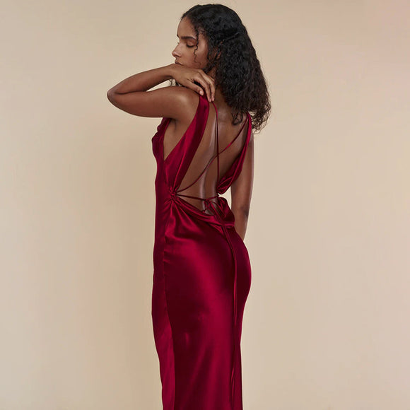 Vestido Largo de Gala con Encaje y Cordones para Mujer
