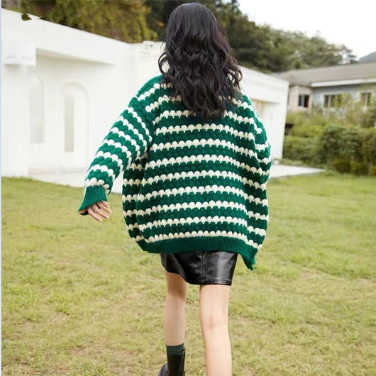 Cardigan Tejido a Rayas Mujer - Suéter Retro Holgado Multiuso - Image 6