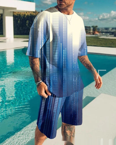 Traje Casual Hombre Manga Corta Cuello Redondo Degradado Multicolor - Image 9