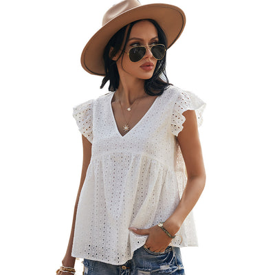 Blusa de Algodón con Mangas Volantes Bordadas - Image 14