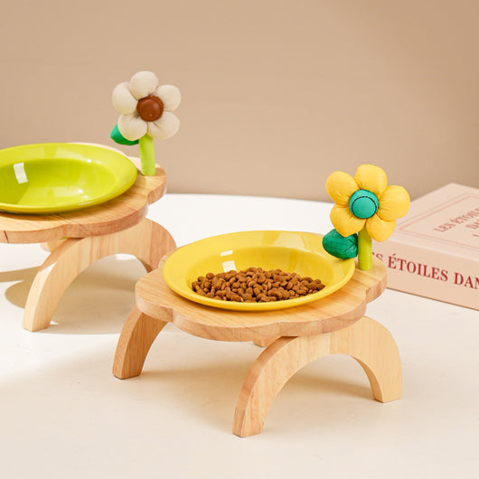Comedero y Bebedero para Gatos con Soporte de Madera - Diseño Floral en Cerámica - Image 8