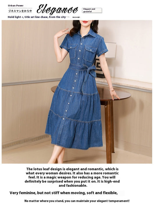 Vestido Camisero de Algodón con Falda Larga y Detalle Denim - Image 11