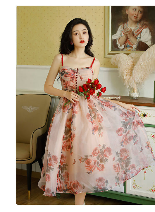 Vestido Floral Vintage con Tirantes y Cintura Ajustada para Verano - Image 10