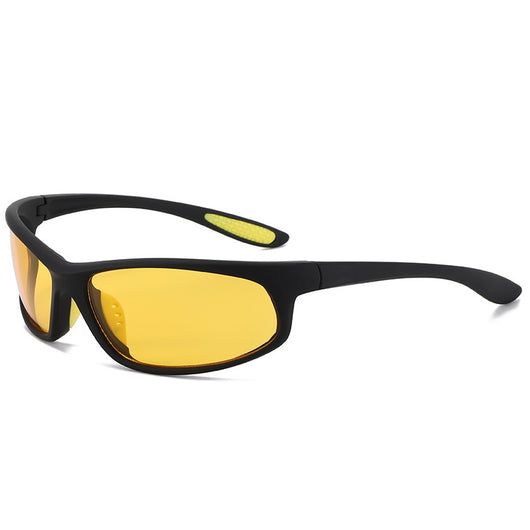 Black sports sunglasses with dark gray lenses and a matte finish, featuring a wrap-around frame style. - Image 8