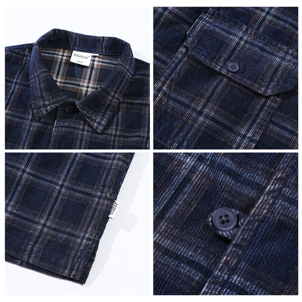 Camisa Cuadros Corduroy Manga Corta Suelta Unisex