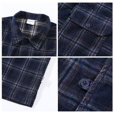 Camisa Cuadros Corduroy Manga Corta Suelta Unisex - Image 2