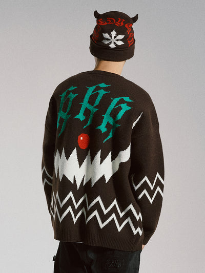 Suéter Holgado Navideño con Estampado Diablo Alphabet para Hombre - Image 4